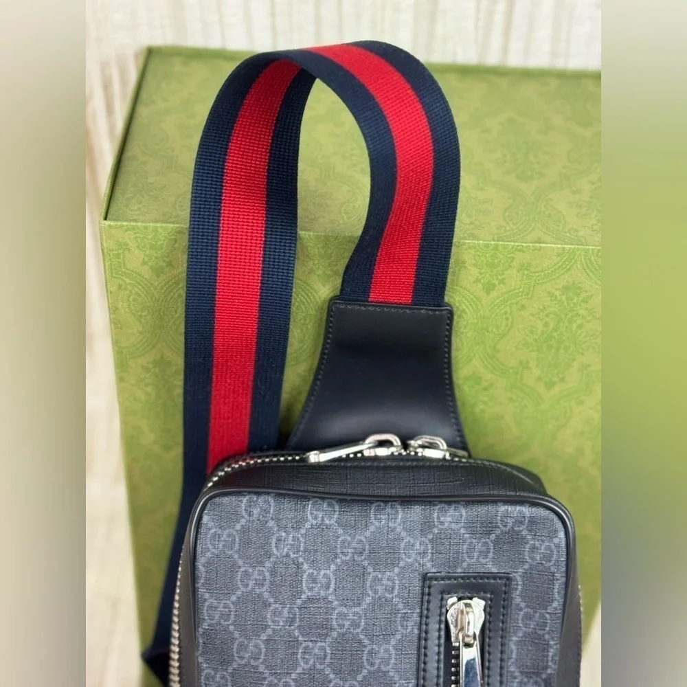 Gucci Web Strap Sling Bag GG Coated Canvas Small.